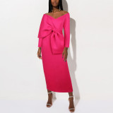 Sexy Deep V Bow High Waist Wrap Hip Party Large Women's Dress