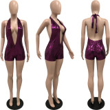 Women's Deep V Neck Strap Open Back Slim Fit Hip Lift Jumpsuit