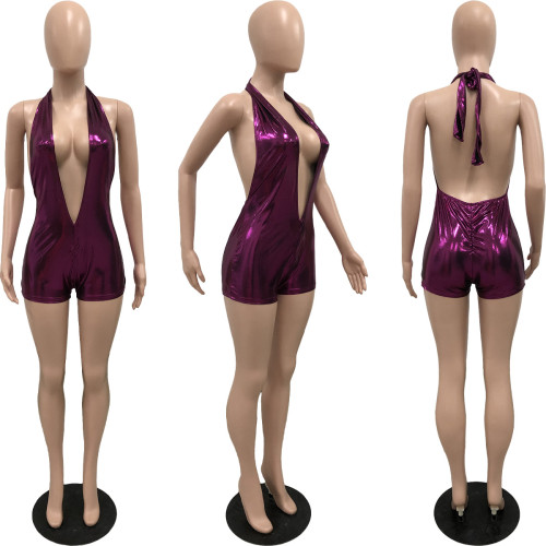 Women's Deep V Neck Strap Open Back Slim Fit Hip Lift Jumpsuit