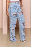 Loose fitting high waisted wide leg torn jeans casual pants