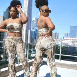 Open navel and open back tie dyed Ghillie suit pants suit 7918SG