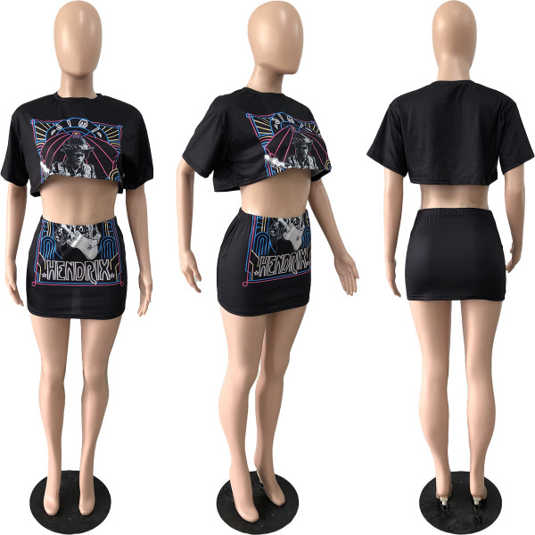 Fashion trendsetter letter print open navel short vest two-piece set