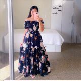 Off shoulder floral fashion off shoulder long printed skirt