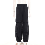 High waist drawstring straight tube simple Cargo pants