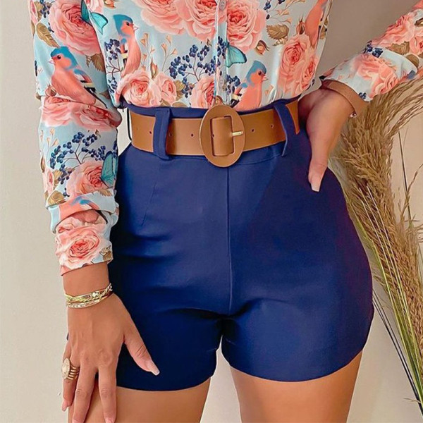 Casual Set Light Mature Long Sleeve Printed Standing Neck Shirt Women's Shorts Two Piece Set