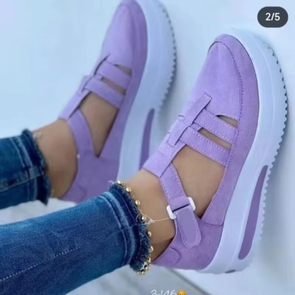 Women's casual thick sole Velcro hollowed out single shoes