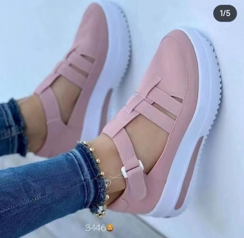 Women's casual thick sole Velcro hollowed out single shoes