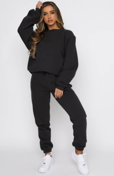 Solid round neck pullover pants for women's fashion casual long sleeved sweater set