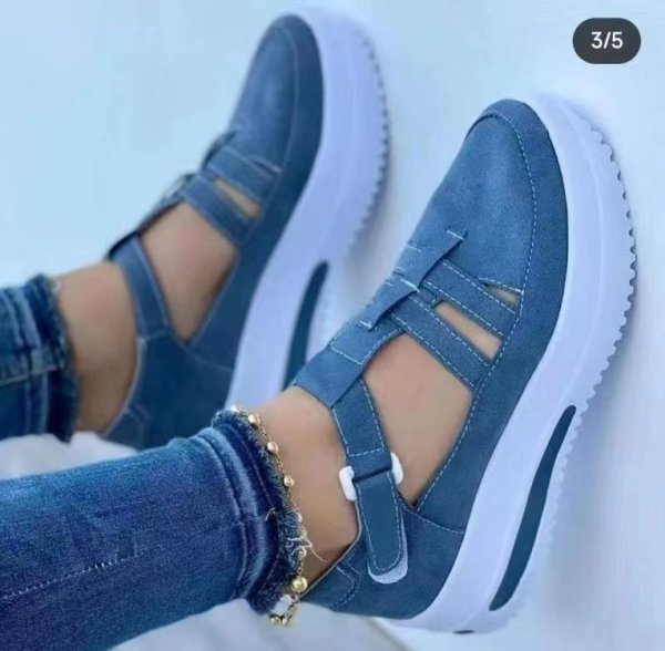 Women's casual thick sole Velcro hollowed out single shoes