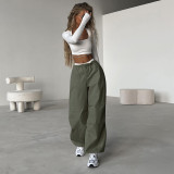 High waist drawstring straight tube simple Cargo pants