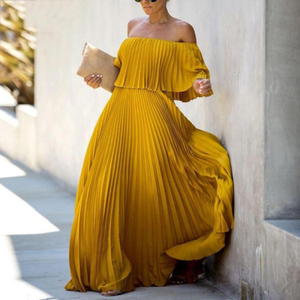 Sexy Off Shoulder Off Shoulder Pleated Chiffon Evening Dress