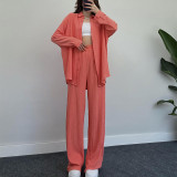 Temperament solid color long sleeved shirt jacket wide leg pants casual two-piece set