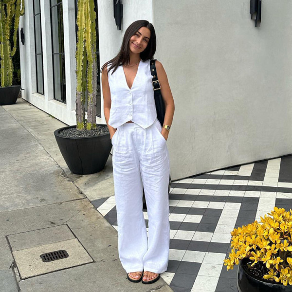 Cotton linen sleeveless vest vest vest pants two-piece women's casual fashion set
