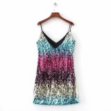 Dress Sleeveless Sexy Short Skirt Sequin V-neck Strap Short Skirt