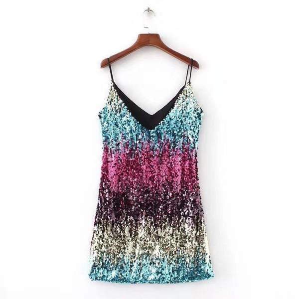 Dress Sleeveless Sexy Short Skirt Sequin V-neck Strap Short Skirt