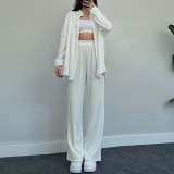 Temperament solid color long sleeved shirt jacket wide leg pants casual two-piece set