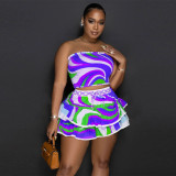 Sexy Sleeveless Open Back Short Dress Printed Two Piece Set