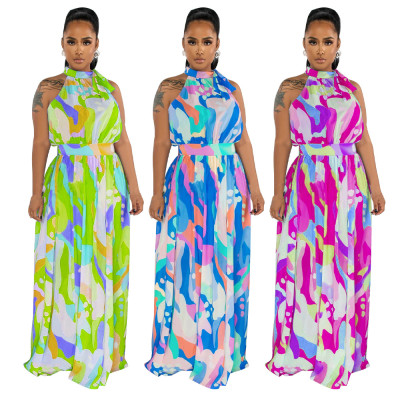 Printed Sleeveless Waist Wrap Dress