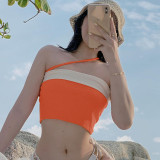 One shoulder color contrast bra hot girls short Crop top versatile knitting vest