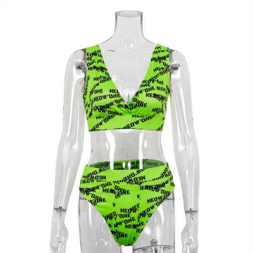 Sexy swimsuit split bikini print high waisted bikini