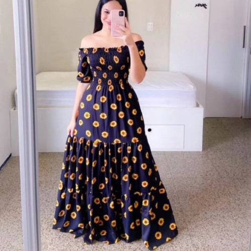 Off shoulder floral fashion off shoulder long printed skirt