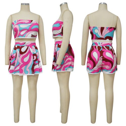 Sexy suspender short top and skirt pants two-piece set