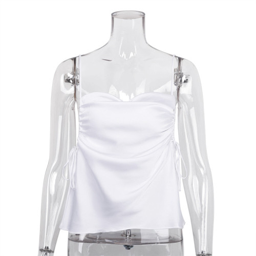 Strap Open Back Drawstring Loose Bottom Sexy Tank Top