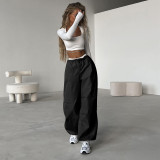 High waist drawstring straight tube simple Cargo pants
