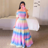 Off shoulder floral fashion off shoulder long printed skirt