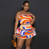 Sexy Sleeveless Open Back Short Dress Printed Two Piece Set