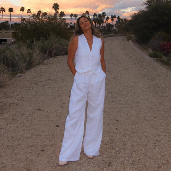 Cotton linen sleeveless vest vest vest pants two-piece women's casual fashion set
