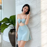 Strap Diamond Chain Sexy Hollow out Satin Dress