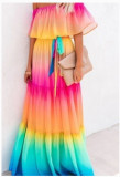 Wrapped chest print gradient large swing dress