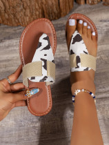 Women's shoes Roman animal print clip toe herringbone sandals and slippers Women's shoes Roman animal print clip toe herringbone sandals and slippers