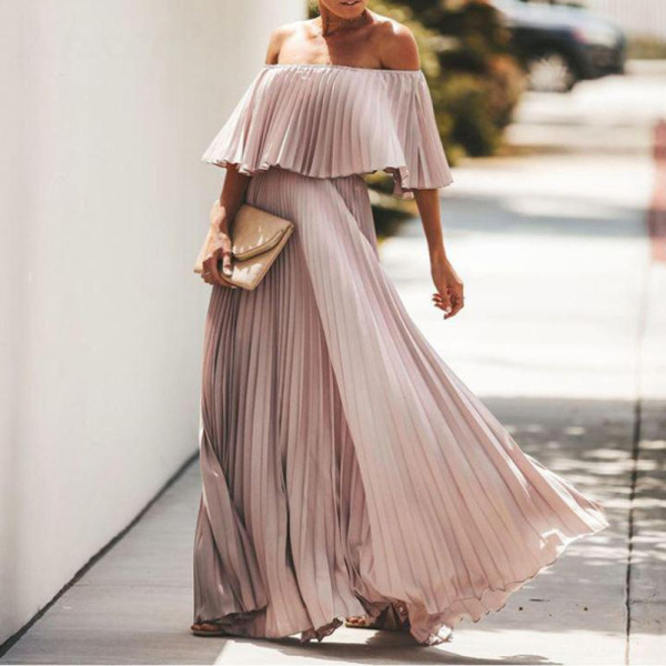 Sexy Off Shoulder Off Shoulder Pleated Chiffon Evening Dress