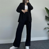 Temperament solid color long sleeved shirt jacket wide leg pants casual two-piece set