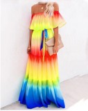Wrapped chest print gradient large swing dress