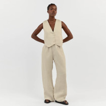Cotton linen sleeveless vest vest vest pants two-piece women's casual fashion set Cotton linen sleeveless vest vest vest pants two-piece women's casual fashion set
