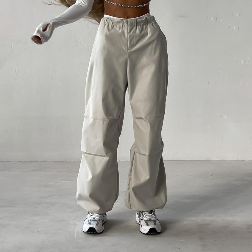 High waist drawstring straight tube simple Cargo pants