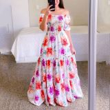 Off shoulder floral fashion off shoulder long printed skirt