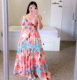 Off shoulder floral fashion off shoulder long printed skirt