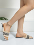 Women's wide striped ethnic patterned tassel flat bottomed slippers