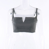 Knitted suspender color contrast fake two piece short tank top temperament slim fitting versatile T-shirt