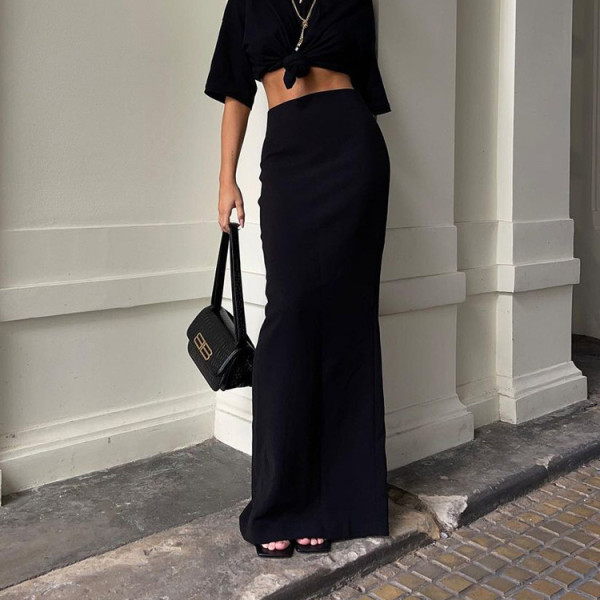 Fashionable Style Black Slim and Long Half length Skirt Wrapped Hip Skirt