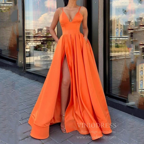 Slim Solid Color Hanging Strap Tail Banquet Satin Dress