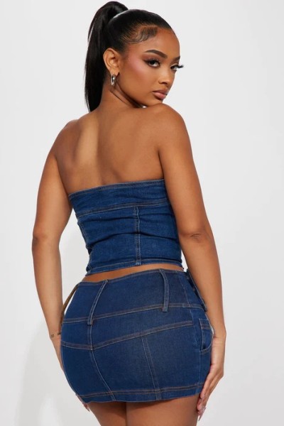 Denim bra skirt elastic set