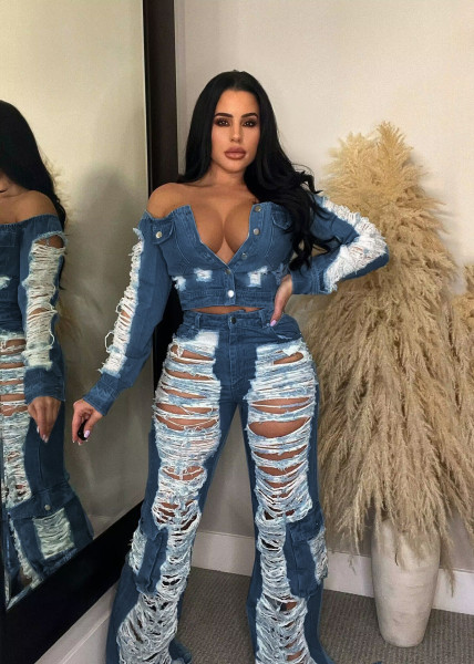 Fashion casual distressed denim pants