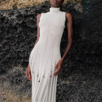 Sexy Sleeveless Knitted High Neck High Waist Slim Fit Long Dress Sexy Sleeveless Knitted High Neck High Waist Slim Fit Long Dress