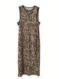 Oversized Perspective Mesh Stripe Print Dress