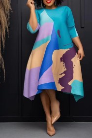 Loose double sided positioning printed dress